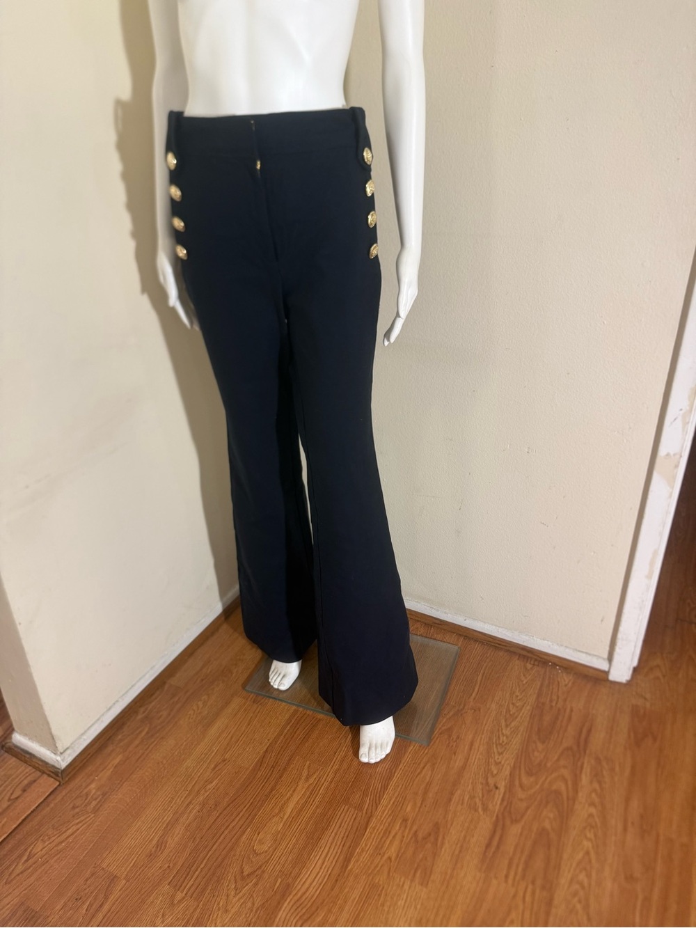10 Crosby Derek Lam Black Flared Pants with Gold Accent bButtons